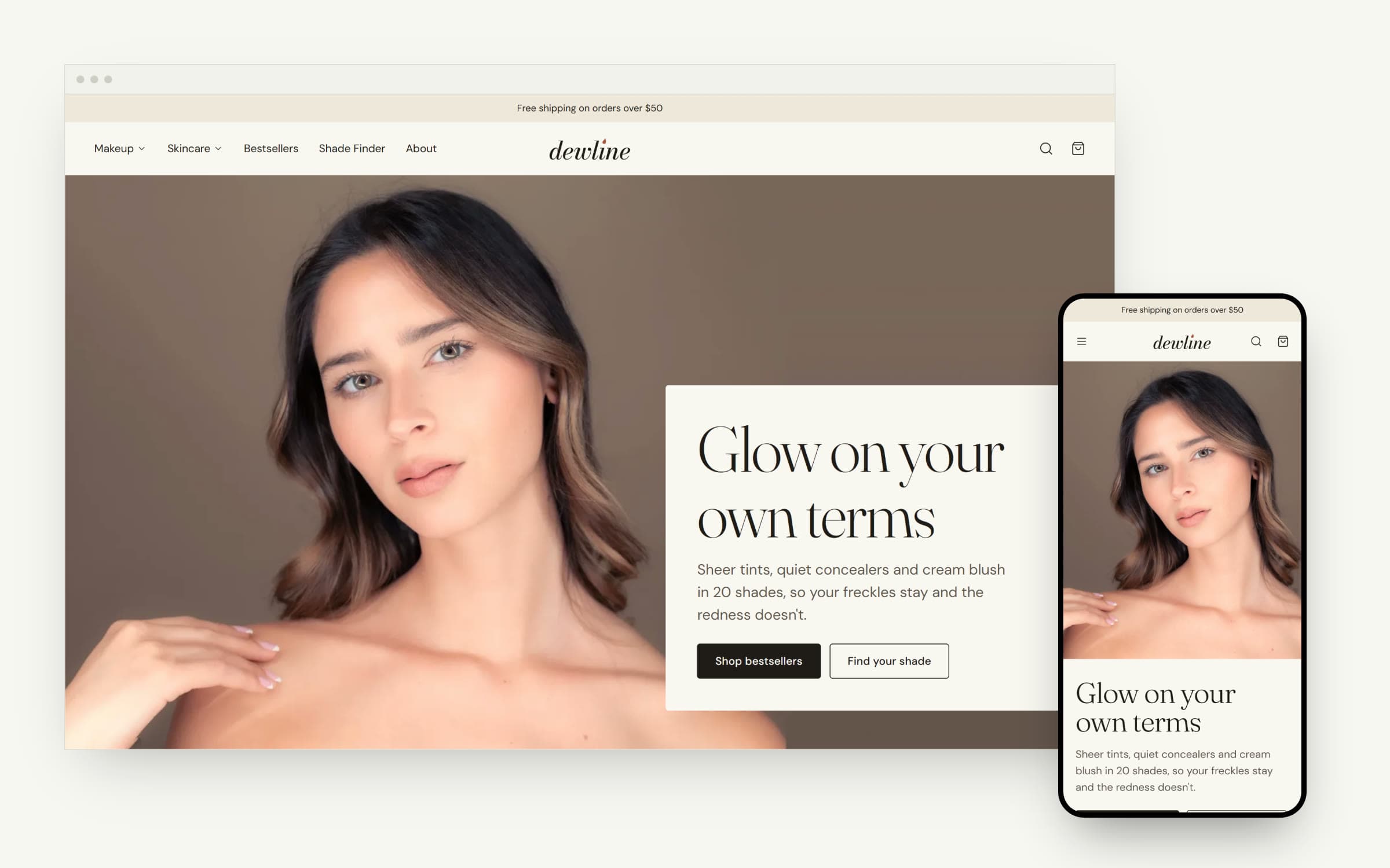 Dewline storefront shown on desktop and mobile