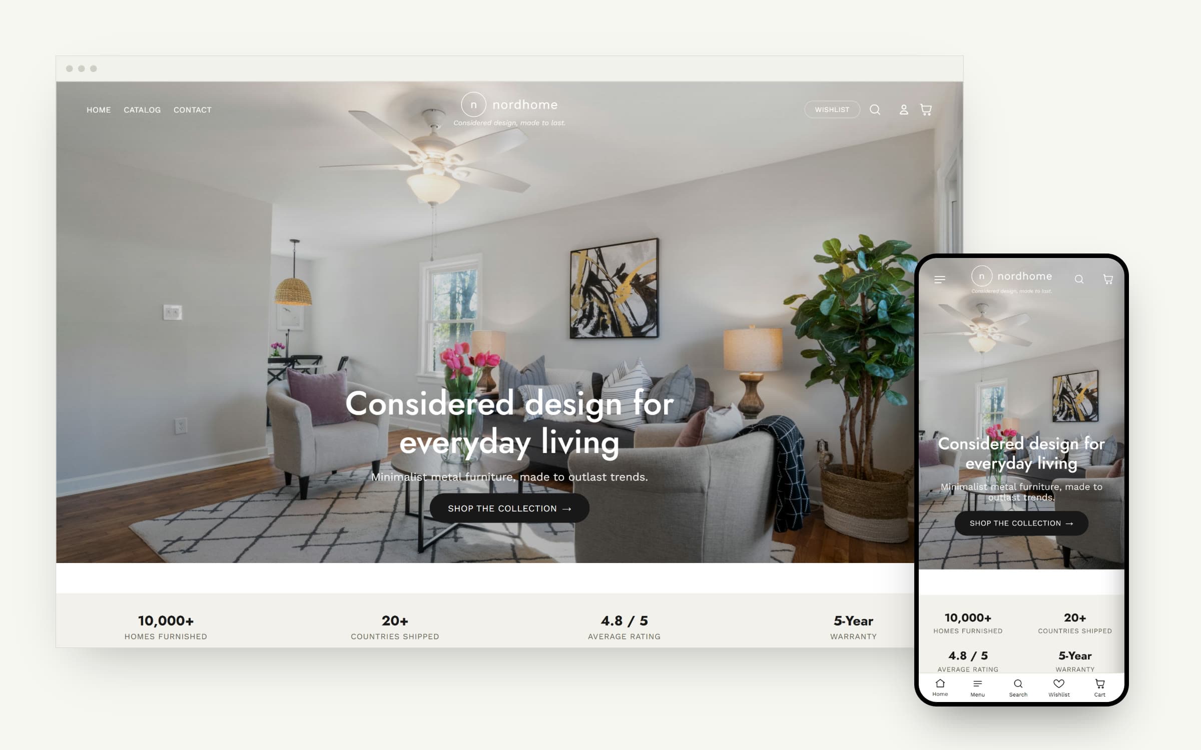 Nordhome storefront shown on desktop and mobile