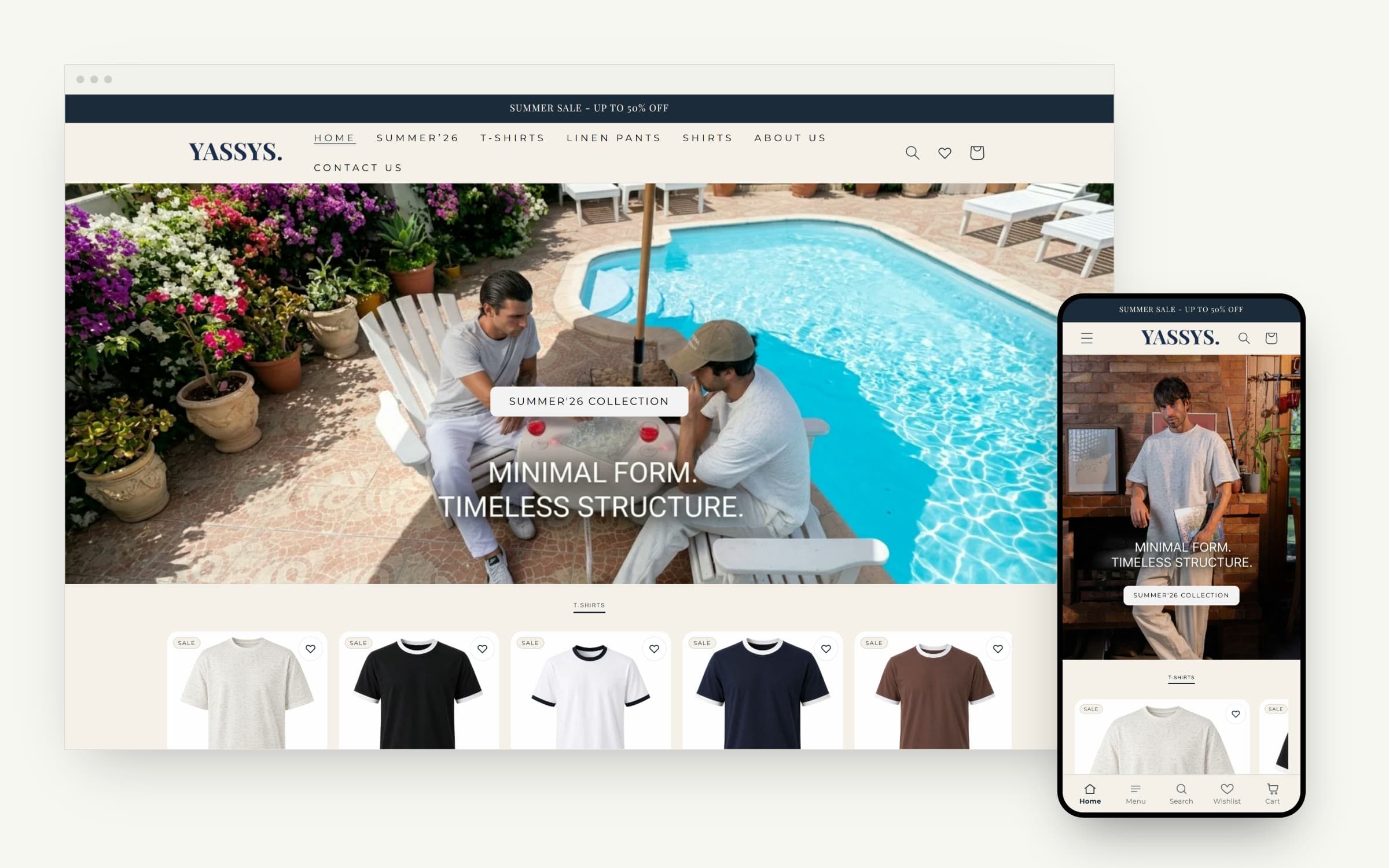 YASSYS storefront shown on desktop and mobile